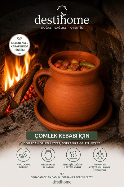 DestiHome El Yapımı Doğal Topraktan Çömlek Ocak Ve Fırın Uyumlu (Çömlek kebabı için)