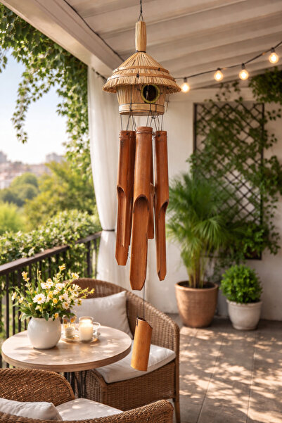 dase home Kuş Yuvalı Bambu Rüzgar Çanı-Rüzgar Gülü