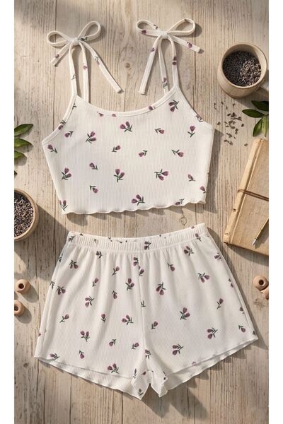 PEMBİŞ HOMEWEAR Angelina Fitilli Kaşkorse Şort Takımı