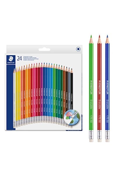 OEM Set creioane colorate cu radieră, culori asortate, Staedtler - 24 bucăți
