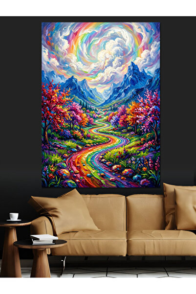 Artmeg Pânză decorativă cu peisaj natural, colorată, în stil basm, curcubeu -...