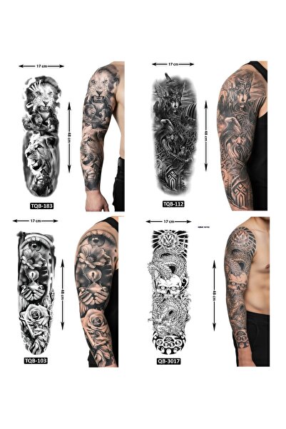 Airbrush Tattoo Aykırı Tarz 4 Adet Birden Tam Kol Kaplama 1 Hafta Kalıcı Geçi...