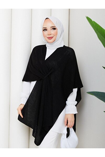 badibadii Women's Knitted Shawl Poncho with Knot Detail