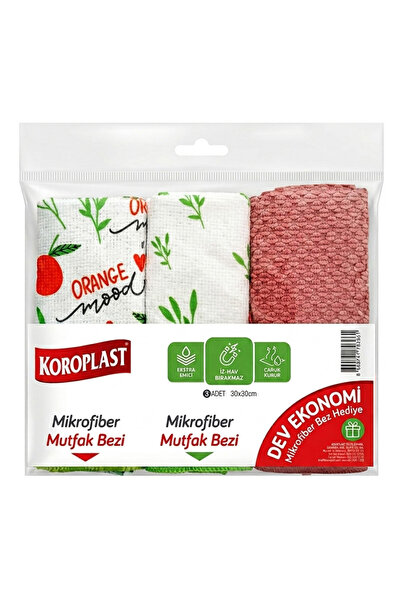 Koroplast 3 komada kuhinjske krpe od mikrofibre, bez ostataka, 30x30 cm