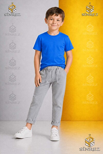 SİNREZ Pantaloni uni pentru băieți 5.MDL cu talie elastică din Lycra, stil cu...