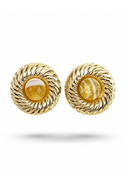 serelya Brass Gold Color Amber Beaded Vintage Women's Earrings