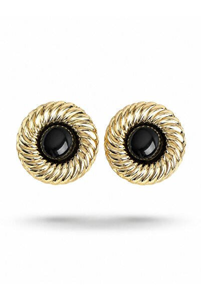 serelya Brass Gold Color Black Beaded Vintage Women Earrings