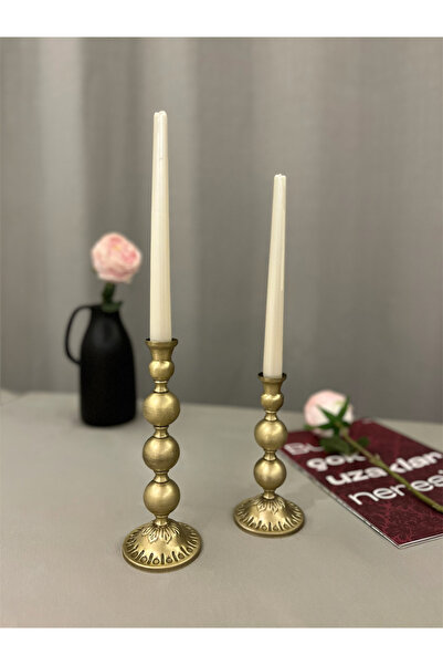 LUXAY HOME BOB RUSTİK ESKİTME GOLD 2'Lİ ŞAMDAN & MUMLUK DEKORASYON SETİ