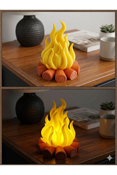 iboti 3D Baskı Kamp Ateşi Figürlü Tealight Mum Hediyeli Dekoratif Masa Lambası