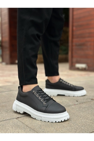BOA Black Men's Casual Shoes Smart Rubber Laced High Sole Comfort Casuaba0245