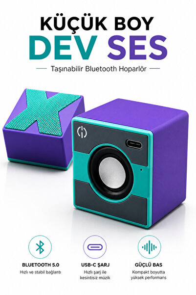 Arfseb Mini Bluetooth Hoparlör Taşınabilir Cep Boy Extra Güçlü Bas USB-C Hızl...