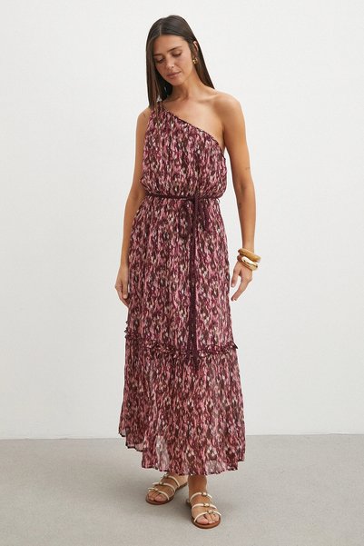 UTERPE One Shoulder Floral Print Maxi Dress