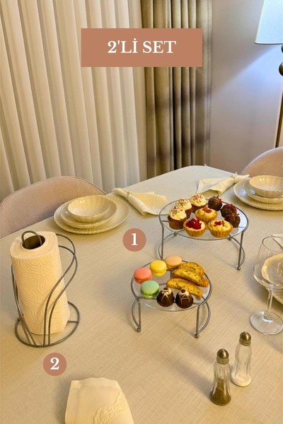 Edora Home Set od 2 mat srebrne dvostruke male tanjire za prezentaciju, držač...
