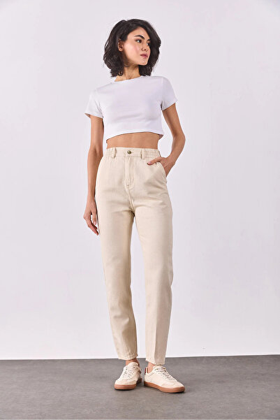 VENA Norah Off White Beli Lastikli Jean Pantolon(TENCEL)(TM)-Off White