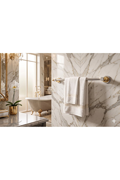 INTERSTEEL Lüks Altın Varaklı 50 cm Havluluk - Gold Kaplama Modern Banyo Havl...