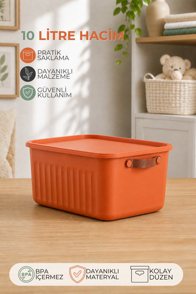 Nandy Home Kapaklı Çok Amaçlı Saklama Kutusu 10 Litre – Deri Görünümlü Kulplu...