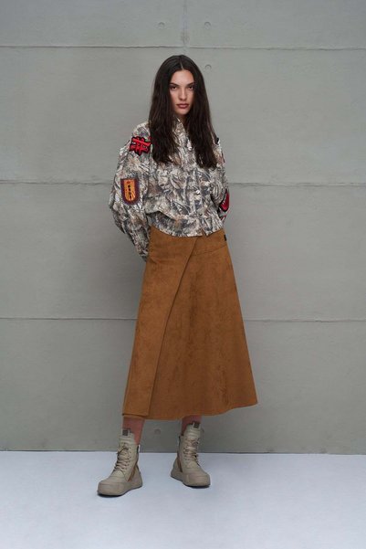 VDR Brown Flounce Midi Skirt 18208