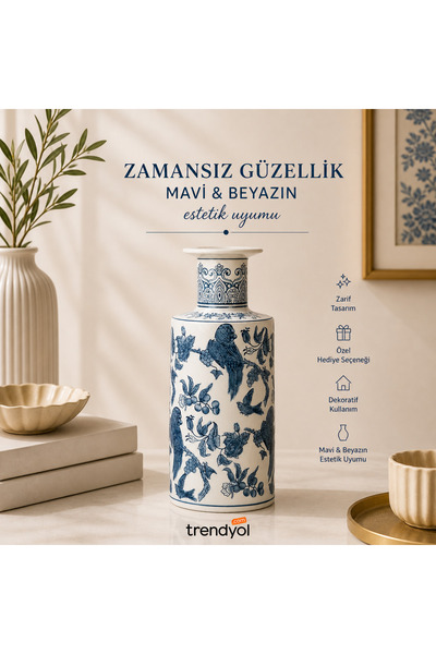 betonıque stone Bleu Blanc Vazo (33,5cm)
