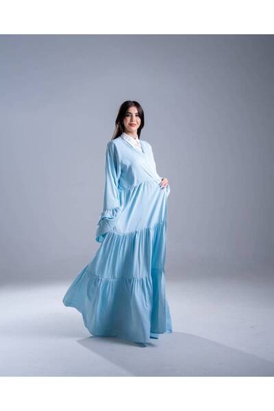 elegant hijab عباءة زرقاء فاتحة واسعة من الأسفل