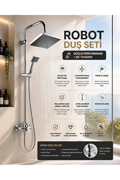 MİXSA Premium Lüx Krom Robot Duş Seti Fonksiyonlu Paslanmaz Çelik Kaliteli Ma...