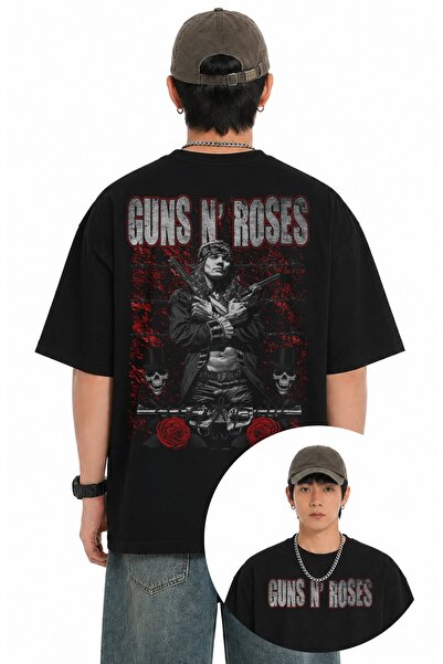 Fuddy Moda Unisex Oversize Guns N' Roses Back Printed Crew Neck Rock Band T-S...
