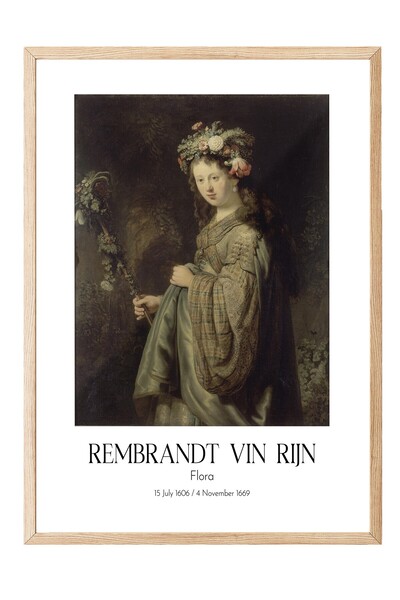 Postifull Rembrandt Vin Rajna - Flora, slika u drvenom okviru, umetnička seri...