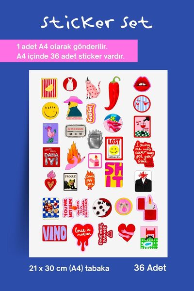 ArtDropsco 36 Parça Kolaj Sticker Set A4 Tabaka Renkli Mizahi İllüstrasyon La...