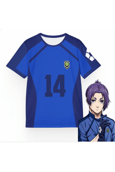 Touz Moda Anime Blue Lock Mavi REO 14 Unisex Forma Unisex T-shirt