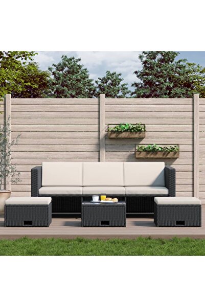 vidaxl Set mobilier de gradina cu perne, 4 piese, negru, poliratan