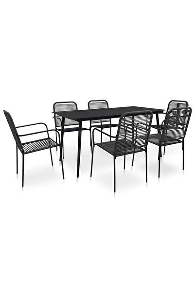 vidaxl Set mobilier de exterior, 7 piese, negru, franghie si oÈ›el