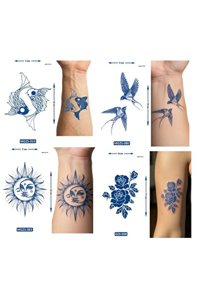 Airbrush Tattoo Küçük Boy 4 Adet Birden Yarı Kalıcı Geçici Dövme 1 Ay Kalıcı ...