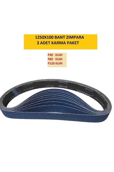 diğer0101 1250X100 BANT ZIMPARA ZİRKONYUM 3 LÜ KARMA PAKET (P40 - P80 - P120 ...