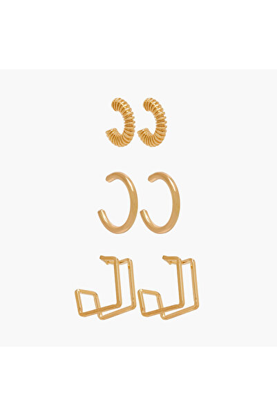 Lifestyle مجموعة من 3 أقراط دائرية ذهبية اللون مع إغلاق بالضغط