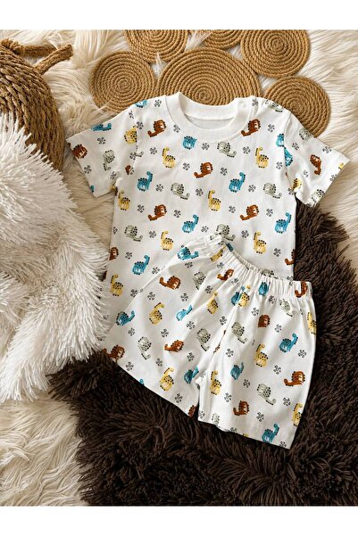 MİO Unisex Baby Cotton Printed T-Shirt Shorts Set