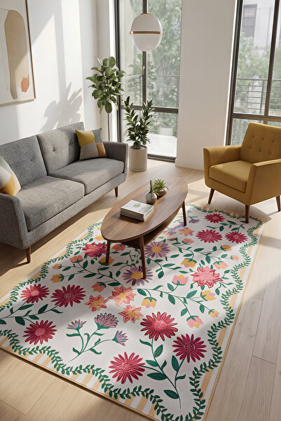 GECE HOME Dijital Kaymaz Baskılı Yıkanabilir Renkli Salon Halısı Mutfak Halıs...