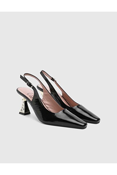İLVİ Erragin Genuine Patent Leather Women's Black Heeled Sandals