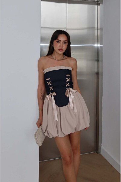 Havoş Set bluză și corset cu fustă balon bej