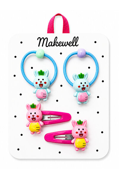 MakeWell Set of 4 Girls' Hair Clips – Rainbow Rubber Hair Clips & Figured Sna...