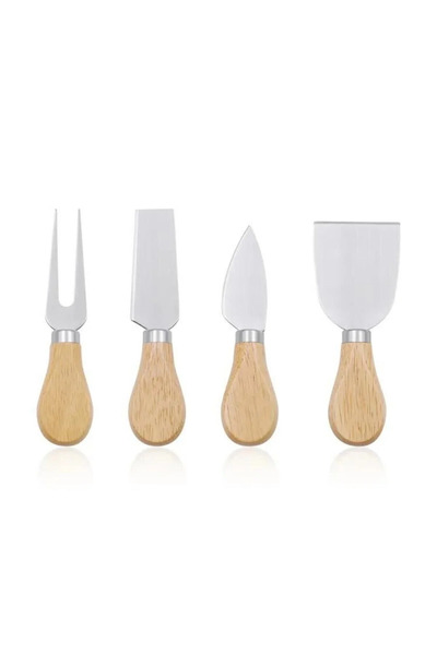 Generic Brand 4-Piece Cheese Knife Set – Stainless Steel Cheese Cutting & Serving Set with Bamboo Handles