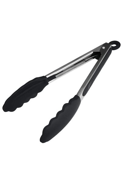 Kittiwake Home Life 2-Piece Tongs Set – Stainless Steel Tongs with Silicone Tips 23 cm + Large Size Silicone Tongs 29 cm Black