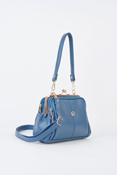 Vivaq Women's Butterfly Soft Blue Handbag with Gold Accessories, 4 Compartmen...