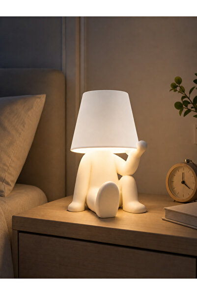 edoy Tasarım Figürlü Oturan Masa Lambası LED Gece Lambası Dekoratif Modern Aydınlatma