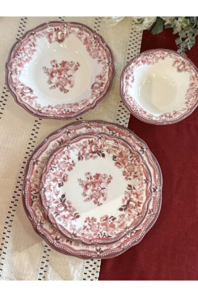 şirineşyalarım Velour Maroon 6 Kişilik 24 Parça Porselen Yemek Takımı