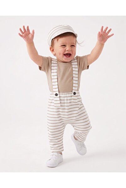 Kids Kingdom طقم سالوبيت مخطط من القطن للأطفال الأولاد مكون من 3 قطع