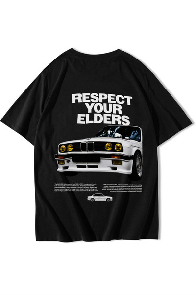 BRZ COLLECTION Tricou Unisex Oversize Respectă-ți Bătrânii BMW Negru