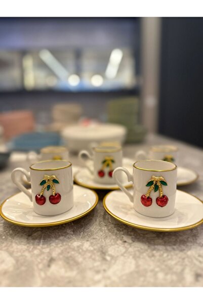 Miko Home & Garden 6 Kişilik 12 Parça Porselen Türk Kahvesi Fincan Takımı Kir...