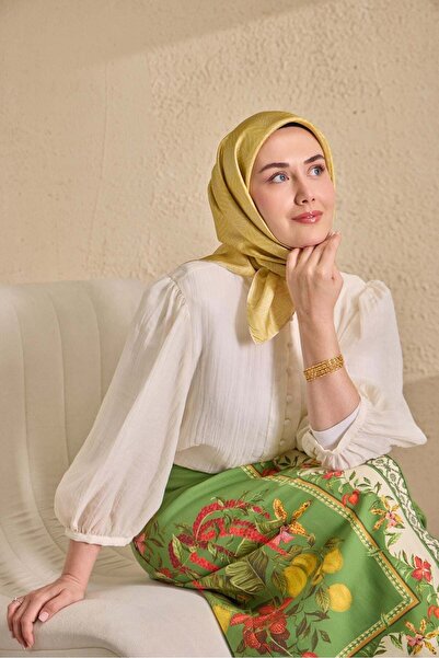 Silk Home Eșarfă din mătase twill cu model minimalist galben 90x90