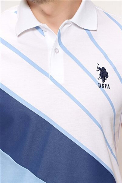 U.S. Polo Assn. يو اس بولو 1358296 تي شيرت بياقة بولو وتفاصيل مخططة - أزرق دا...