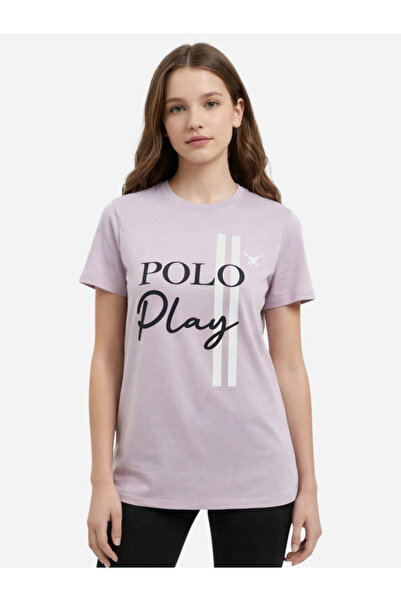 Polo Play By Styli تي شيرت للفتيات المراهقات برقبة دائرية وشعار مطبوع
