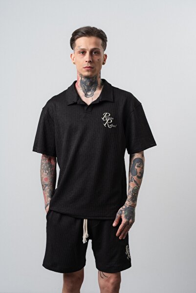 Respire Men's Relined Written Regular Fit T-Shirt Black